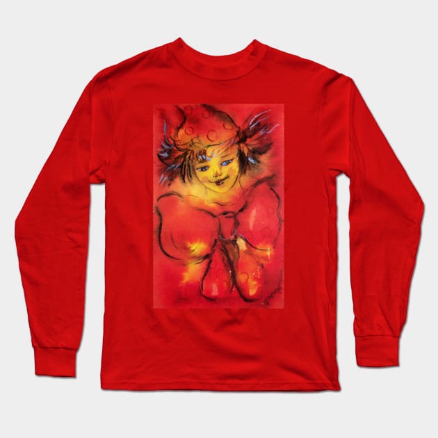 RED CLOWN WITH RIBBON Long Sleeve T-Shirt by BulganLumini